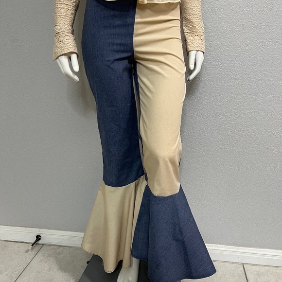 New Color Block High Rise Big Bell Bottom Pants - Picture 2 of 7